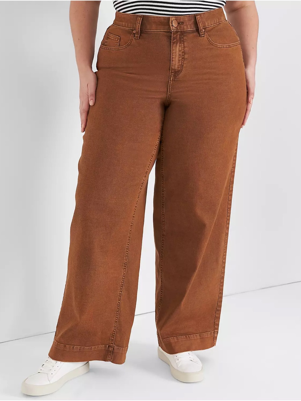 Lane Bryant | Stretch Denim Wide-Leg High-Rise Jeans in Rust Brown